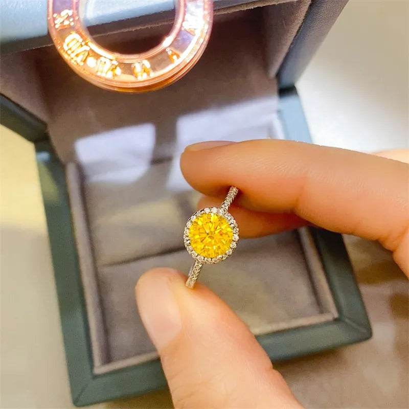 1 Carat Yellow Moissanite 925 Sterling Silver Halo Ring - Certified Luxury - Patelcreations