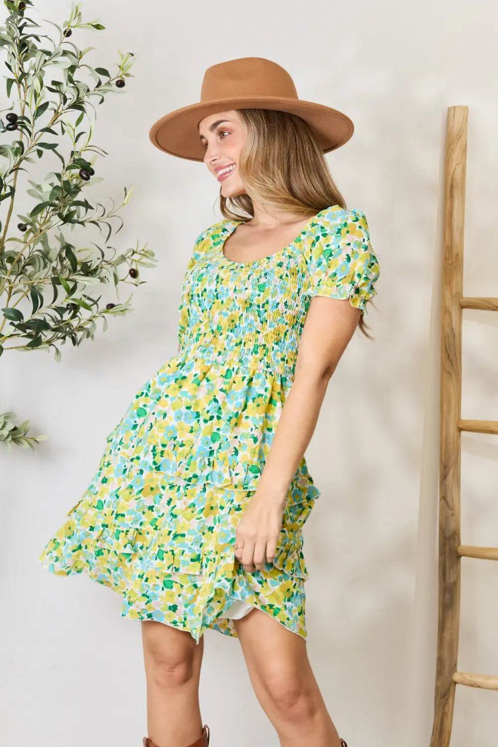 🌻 Devine Smocked Scoop Neck Flounce Sleeve Mini Dress - Yellow (LIMITED STOCK) 🌻 - Patelcreations