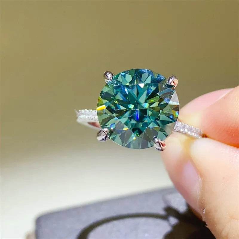 5 Carat Blue Moissanite Ring - Sterling Silver Round Brilliant Solitaire - Patelcreations