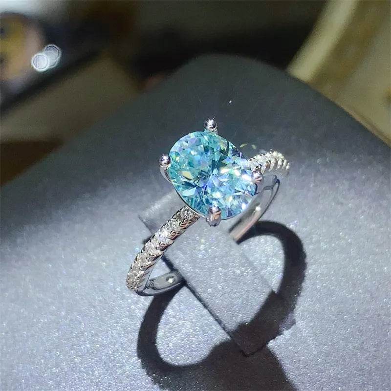 2 Carat Light Blue Moissanite Ring - Sterling Silver Oval Solitaire - Patelcreations