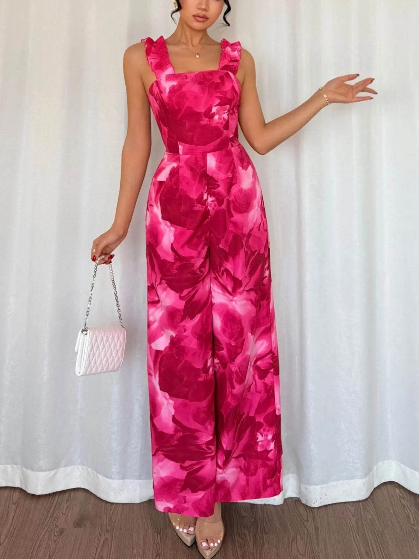 🌸💕 Floral Print Square Neck Wide Leg Jumpsuit 👗✨ - Patelcreations