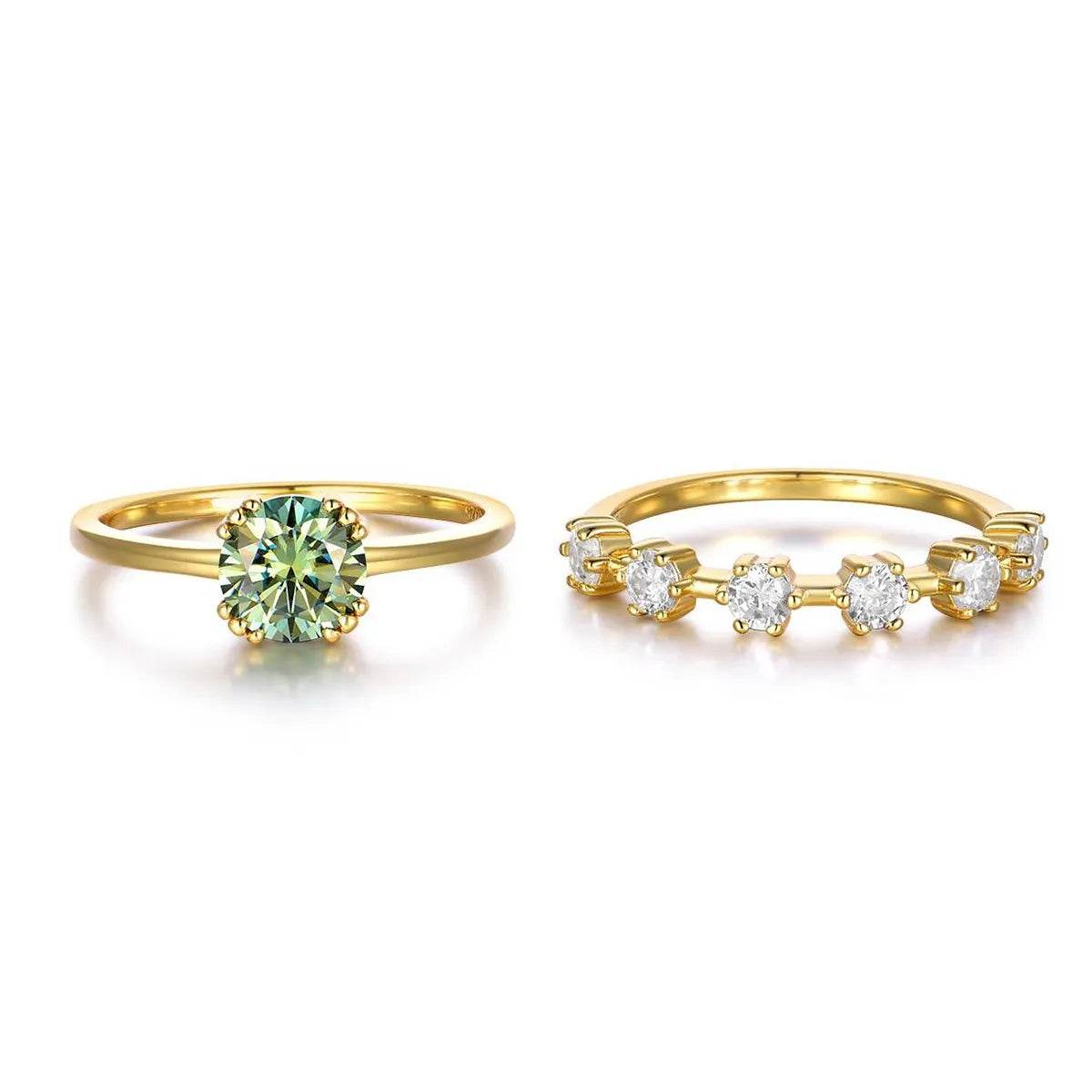 1 Carat Green Moissanite 925 Sterling Silver 2-Piece Ring Set - 18K Gold Plated - Patelcreations