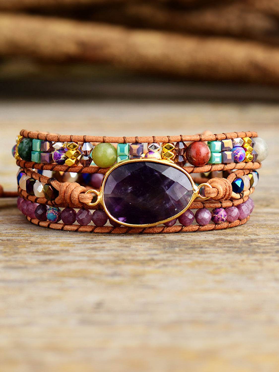 Triple-Layer Amethyst Bracelet - Exotic Natural Stone Luxury Wrap Jewelry - Patelcreations