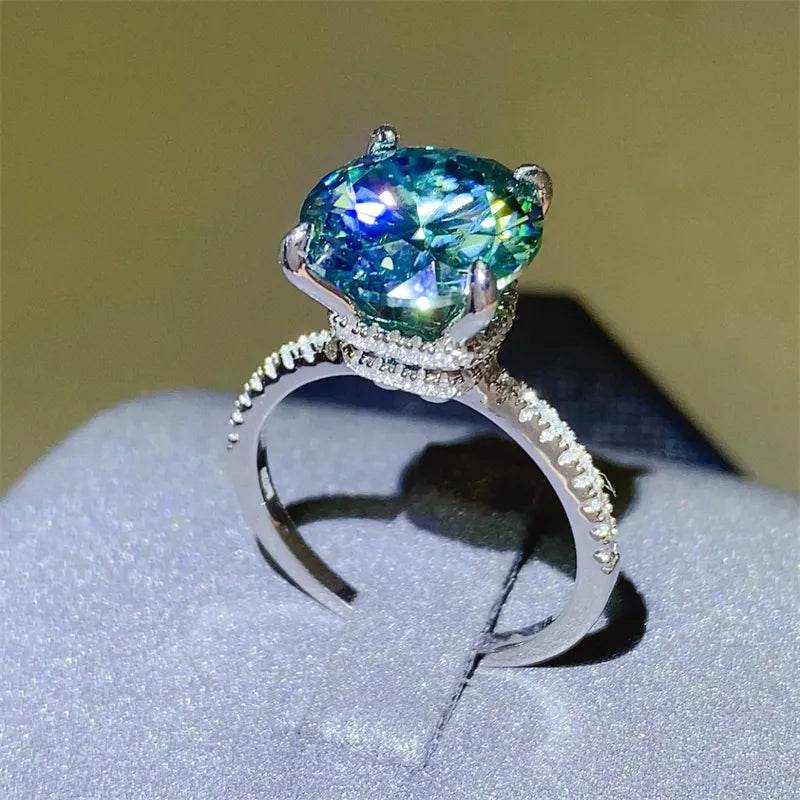 5 Carat Blue Moissanite Ring - Sterling Silver Round Brilliant Solitaire - Patelcreations