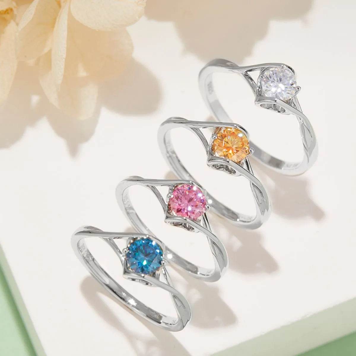 0.5 Carat Moissanite Rings - Sterling Silver Round Halo Sunburst - Patelcreations
