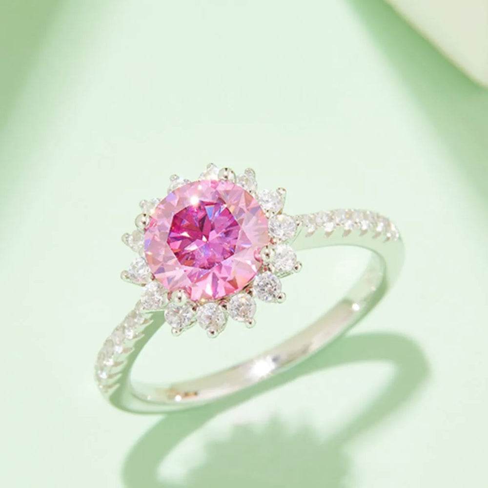 2 Carat Moissanite Ring - Sterling Silver Sunflower Halo Design - Patelcreations