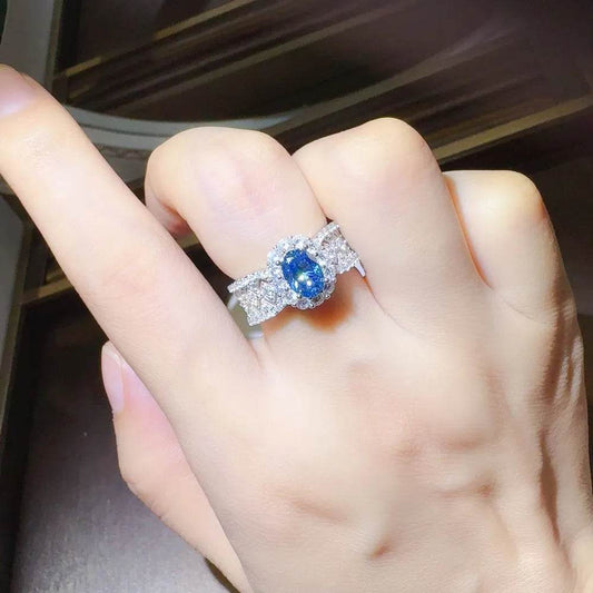1 Carat Blue Moissanite Ring - Sterling Silver Vintage Cluster Design - Patelcreations