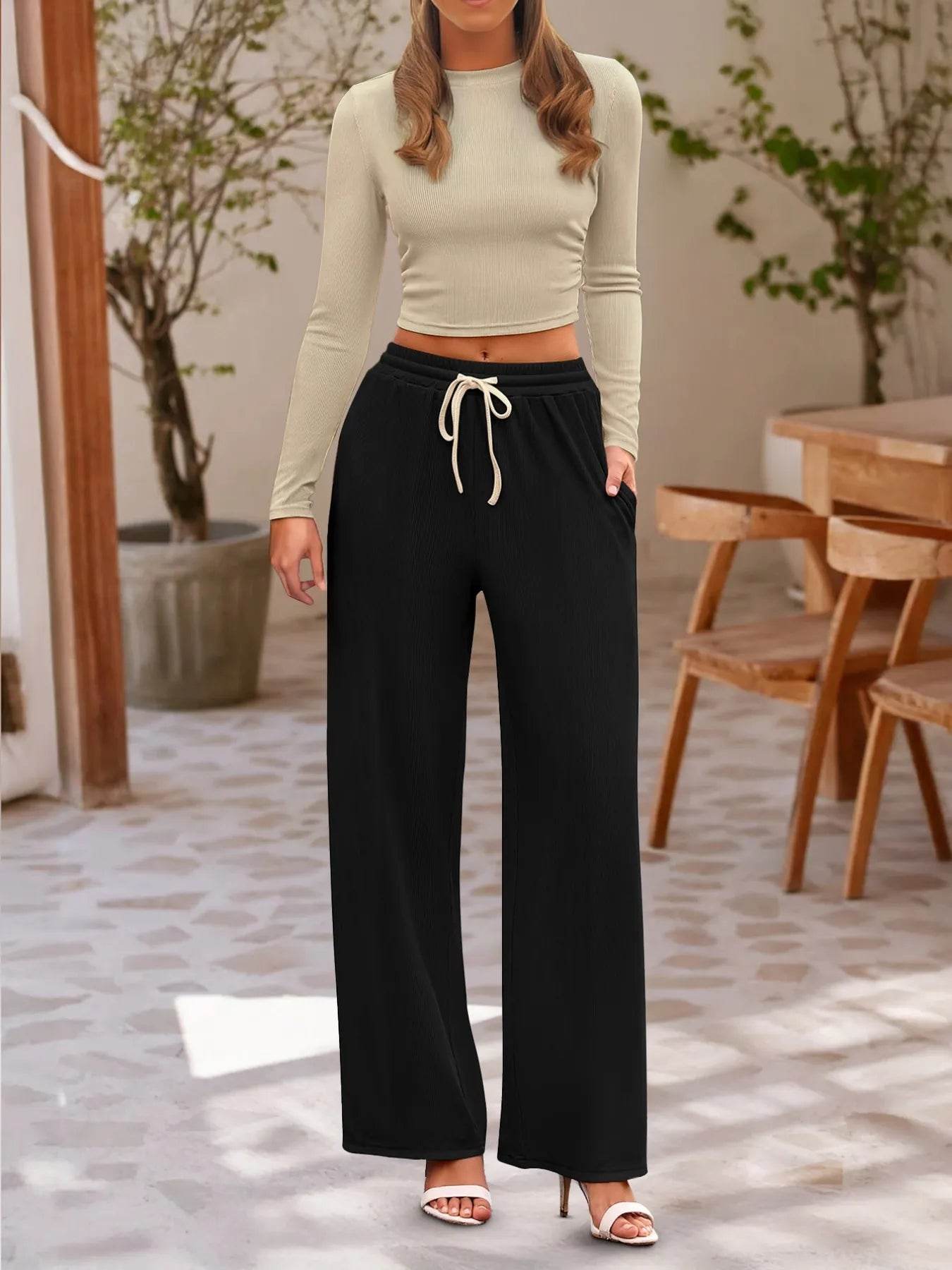 🤎✨ Round Neck Long Sleeve Top and Pants Set 🖤💫 - Patelcreations