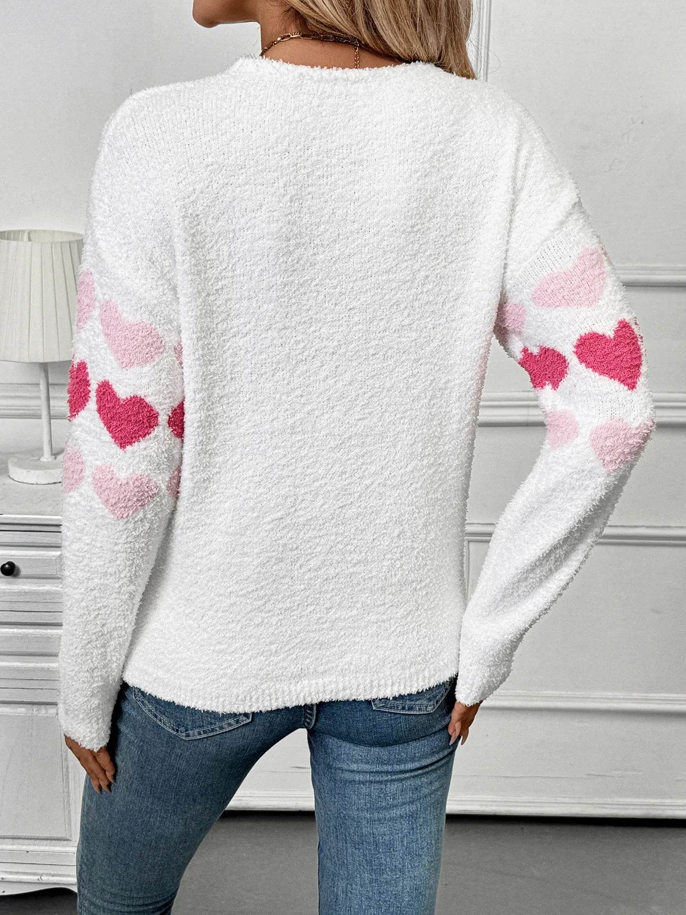 ❤️ Heart Pattern V-Neck Fall Sweater - Patelcreations