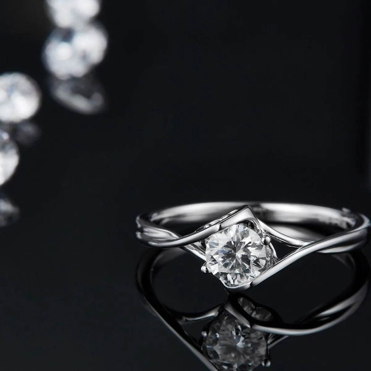 0.5 Carat Moissanite Rings - Sterling Silver Round Halo Sunburst - Patelcreations