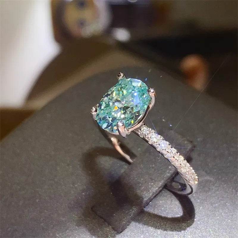2 Carat Light Blue Moissanite Ring - Sterling Silver Oval Solitaire - Patelcreations