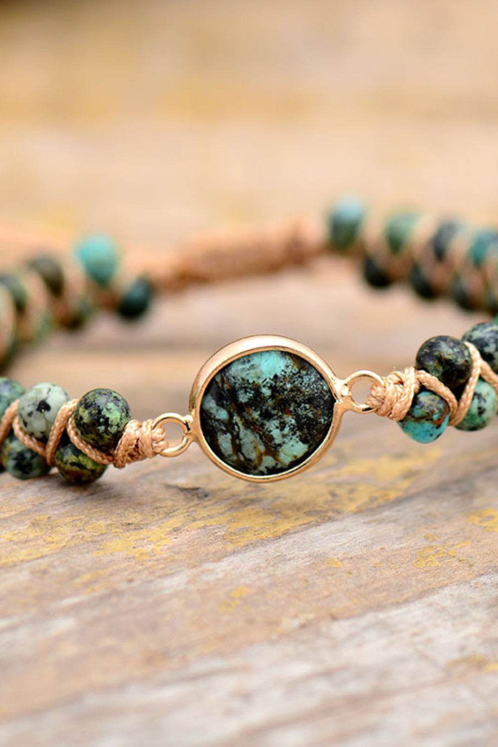 Handmade Beaded Copper Bracelet - Teal Natural Stone Bohemian Jewelry - Patelcreations