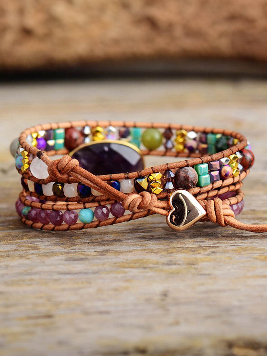 Triple-Layer Amethyst Bracelet - Exotic Natural Stone Luxury Wrap Jewelry - Patelcreations