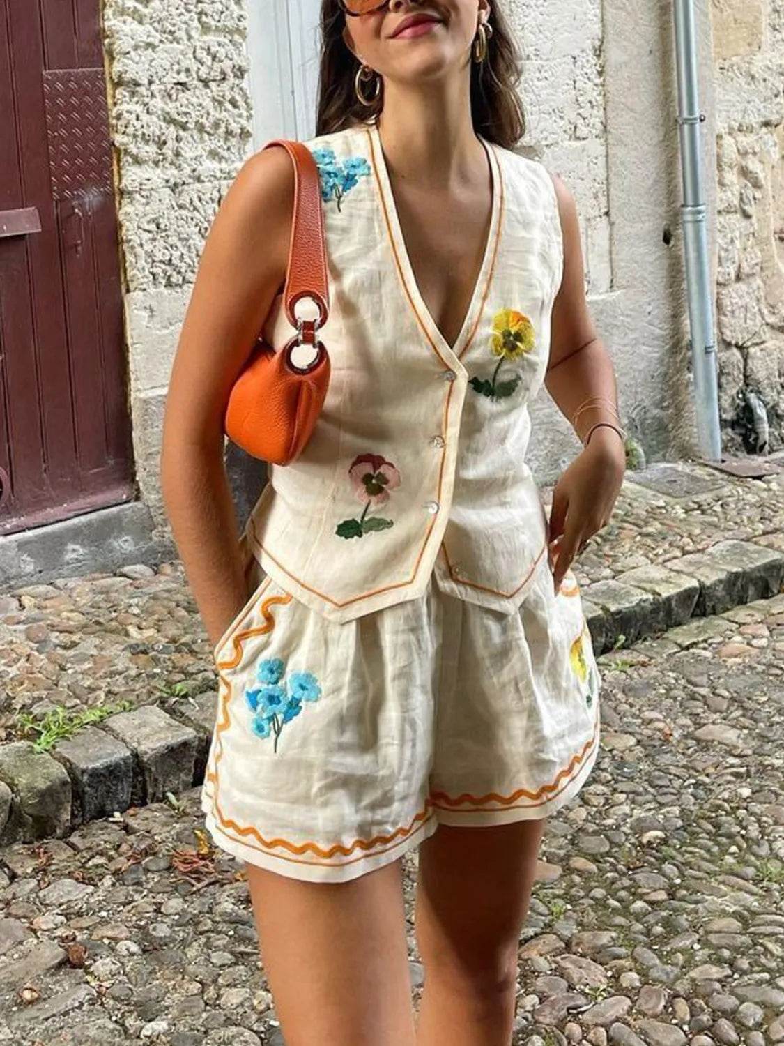 Embroidered Vest and Shorts Set - Patelcreations