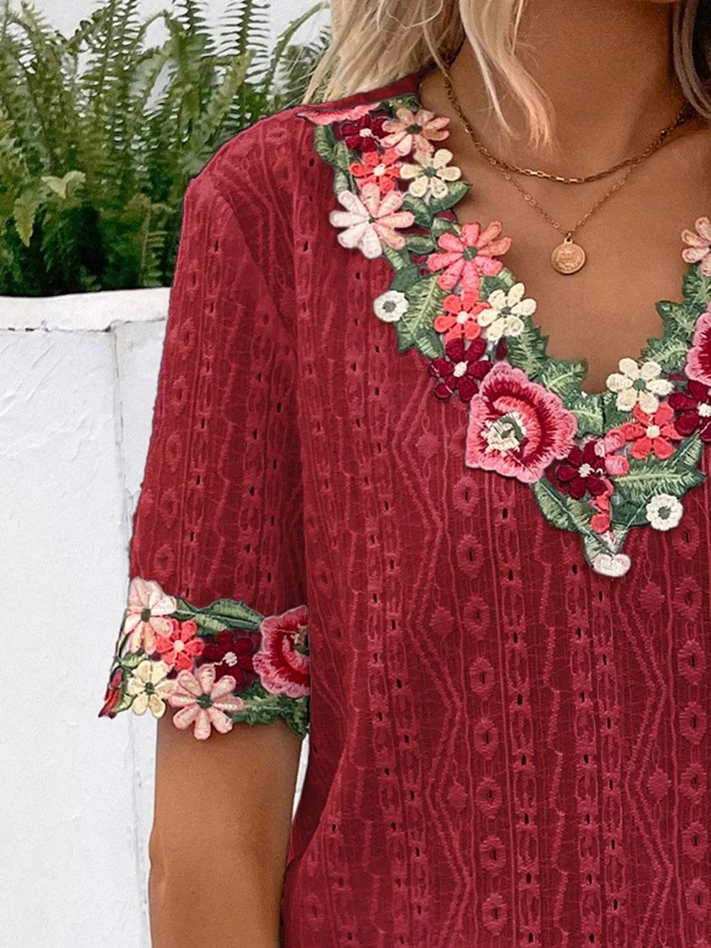 🌸✨ Ivy Lane Eyelet Embroidered V-Neck Short Sleeve Blouse 🌼💕 - Patelcreations