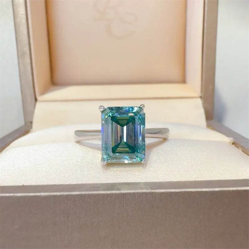 2 Carat Teal Blue Moissanite Ring - Sterling Silver Emerald Cut Solitaire - Patelcreations