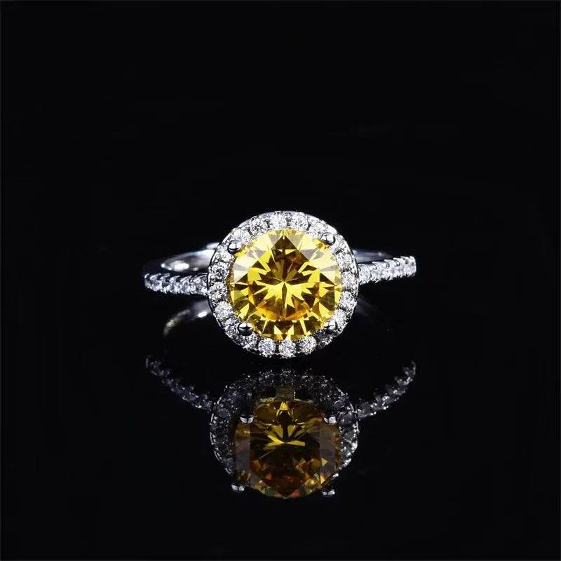 1 Carat Yellow Moissanite 925 Sterling Silver Halo Ring - Certified Luxury - Patelcreations