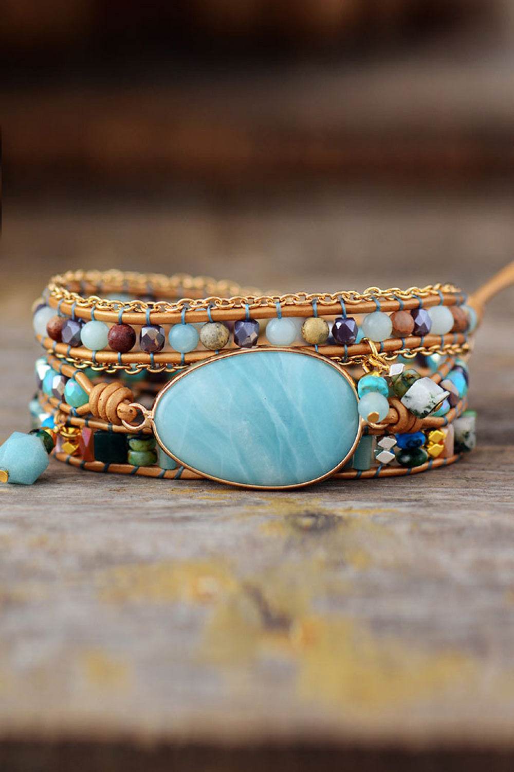 Handmade Natural Stone Beaded Triple Layer Bracelet - Jade Centerpiece Luxury Wrap - Patelcreations