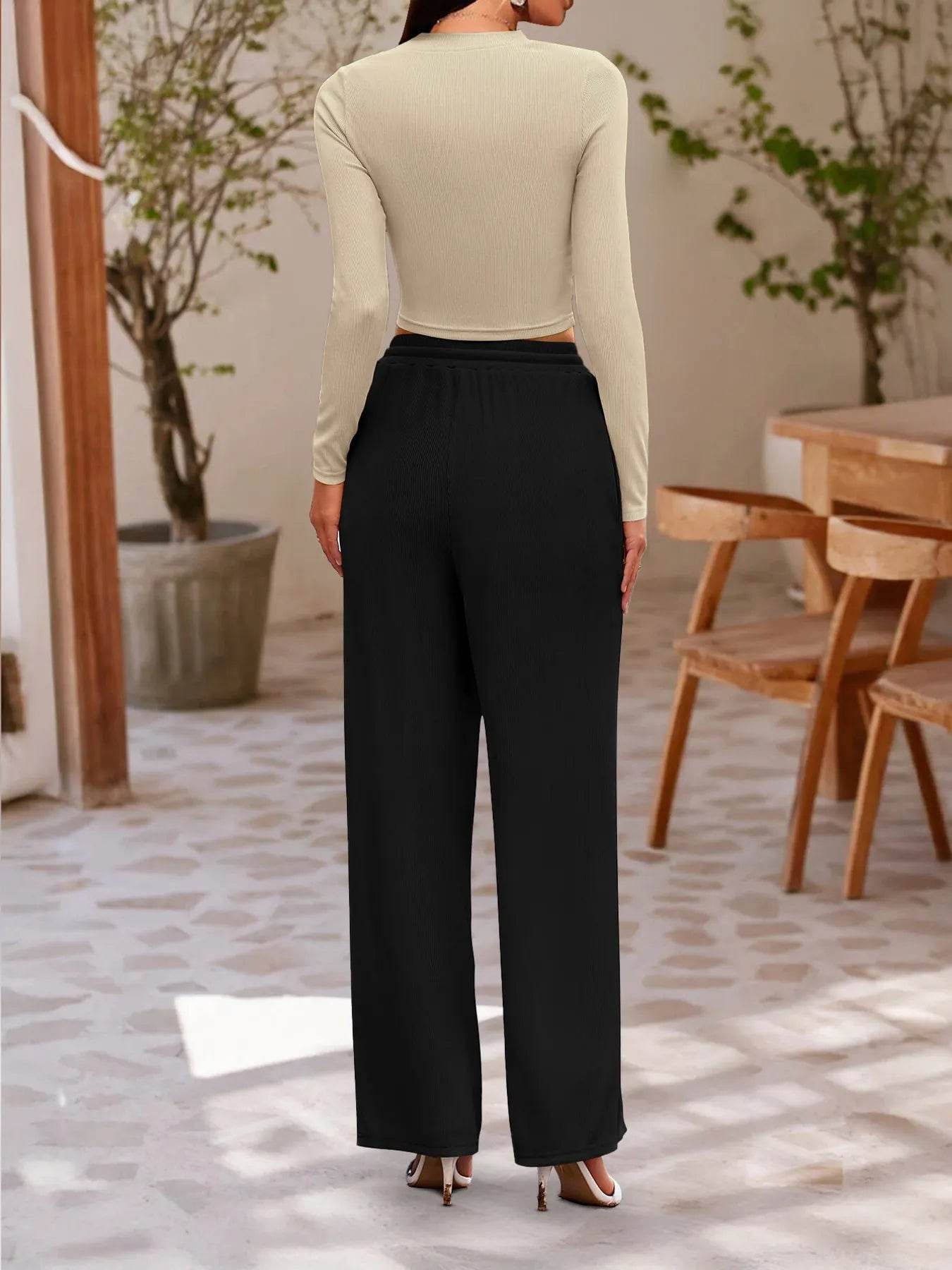 🤎✨ Round Neck Long Sleeve Top and Pants Set 🖤💫 - Patelcreations