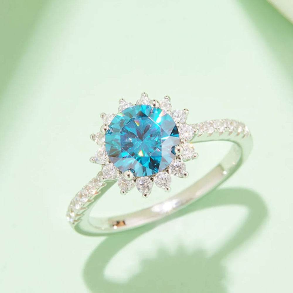 2 Carat Moissanite Ring - Sterling Silver Sunflower Halo Design - Patelcreations