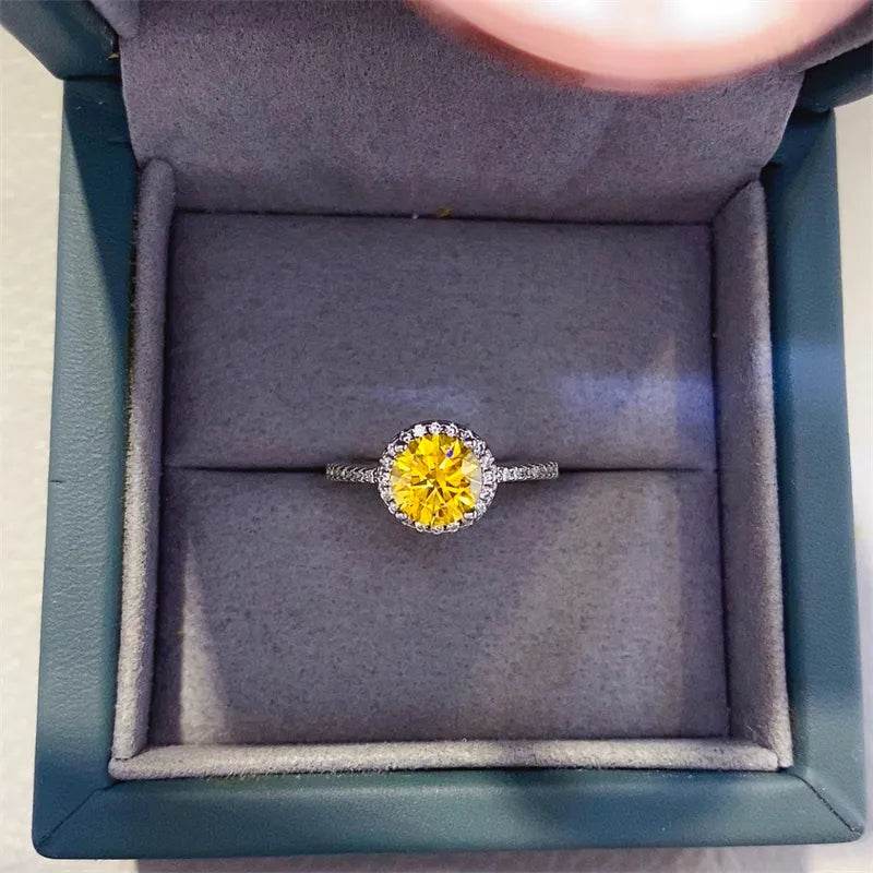 1 Carat Yellow Moissanite 925 Sterling Silver Halo Ring - Certified Luxury - Patelcreations