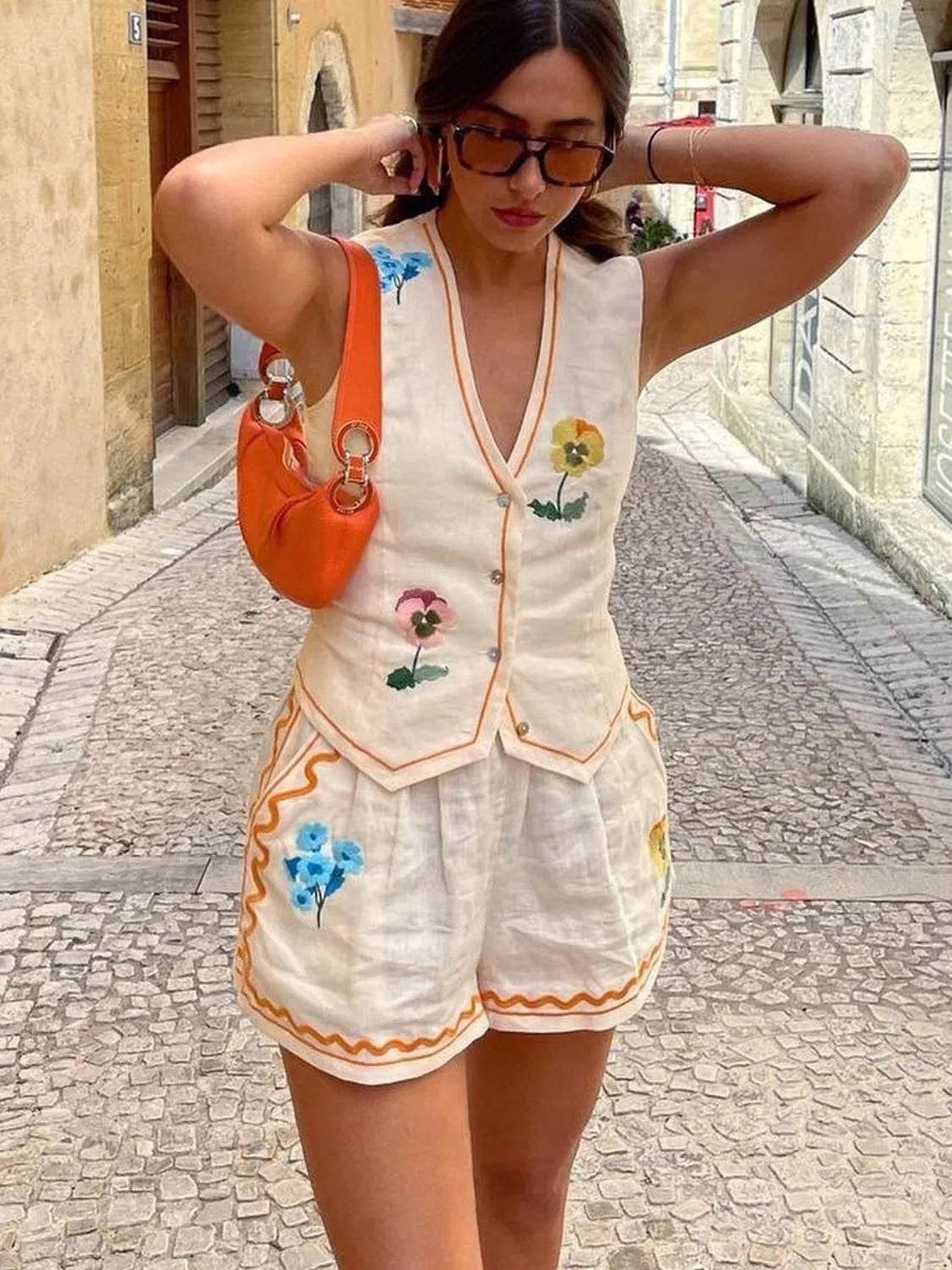 Embroidered Vest and Shorts Set - Patelcreations