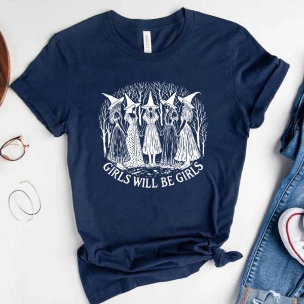 🎃 Vintage Halloween Witch Shirt - Girls Will Be Girls Feminist Tee, Funny Witchy Vibes Shirt, Halloween Women's Shirt, Gift for Her - Patelcreations