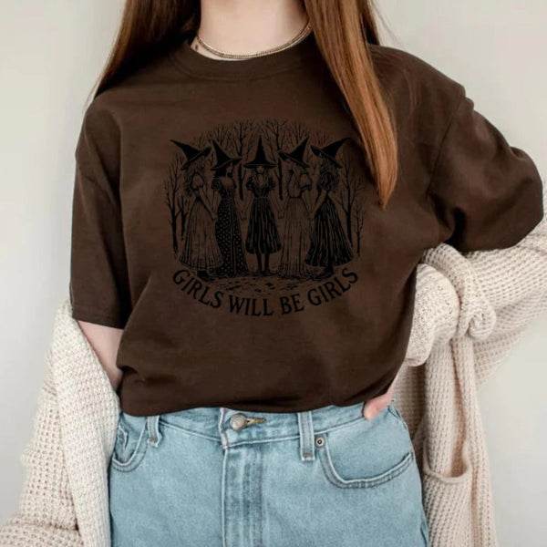🎃 Vintage Halloween Witch Shirt - Girls Will Be Girls Feminist Tee, Funny Witchy Vibes Shirt, Halloween Women's Shirt, Gift for Her - Patelcreations