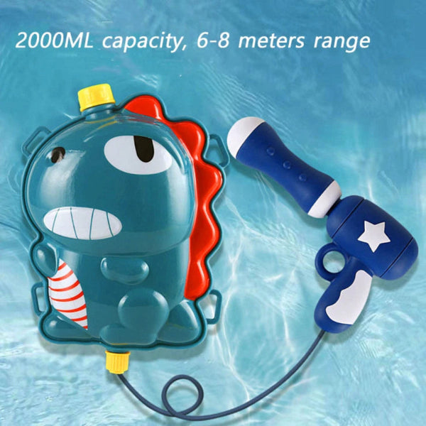 Children's water gun and tank set with dinosaur design on a blue water background