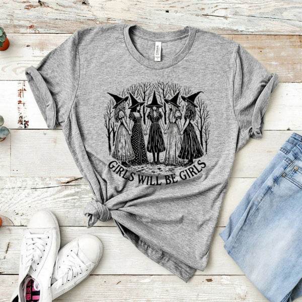 🎃 Vintage Halloween Witch Shirt - Girls Will Be Girls Feminist Tee, Funny Witchy Vibes Shirt, Halloween Women's Shirt, Gift for Her - Patelcreations