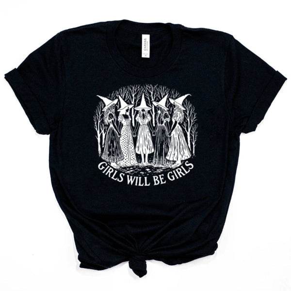 🎃 Vintage Halloween Witch Shirt - Girls Will Be Girls Feminist Tee, Funny Witchy Vibes Shirt, Halloween Women's Shirt, Gift for Her - Patelcreations