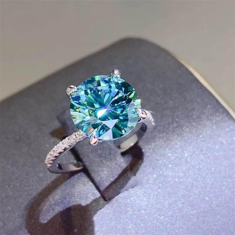 5 Carat Blue Moissanite Ring - Sterling Silver Round Brilliant Solitaire - Patelcreations