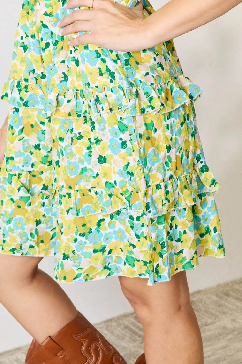 🌻 Devine Smocked Scoop Neck Flounce Sleeve Mini Dress - Yellow (LIMITED STOCK) 🌻 - Patelcreations