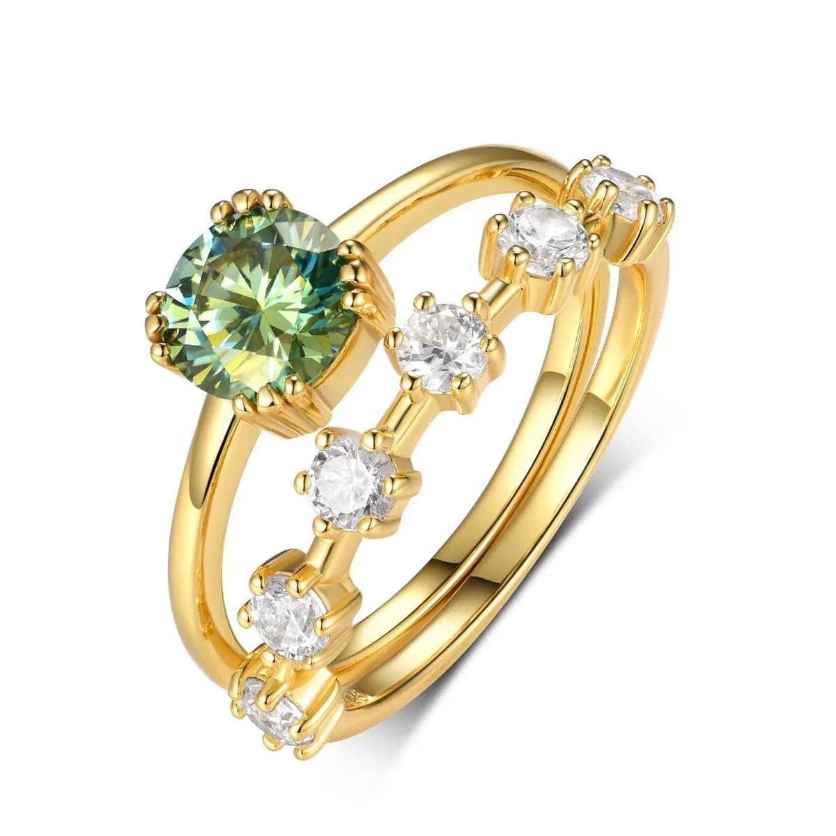 1 Carat Green Moissanite 925 Sterling Silver 2-Piece Ring Set - 18K Gold Plated - Patelcreations