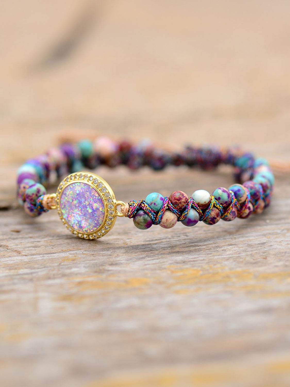Handmade Imperial Jasper Beaded Bracelet - Opal Centerpiece Exotic Luxury Jewelry - Patelcreations