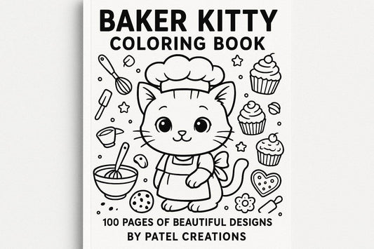 Baker Kitty Coloring Book - 100 Pages of Beautiful Designs - Digital Download - Patelcreations