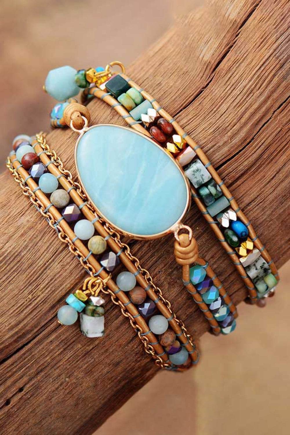 Handmade Natural Stone Beaded Triple Layer Bracelet - Jade Centerpiece Luxury Wrap - Patelcreations