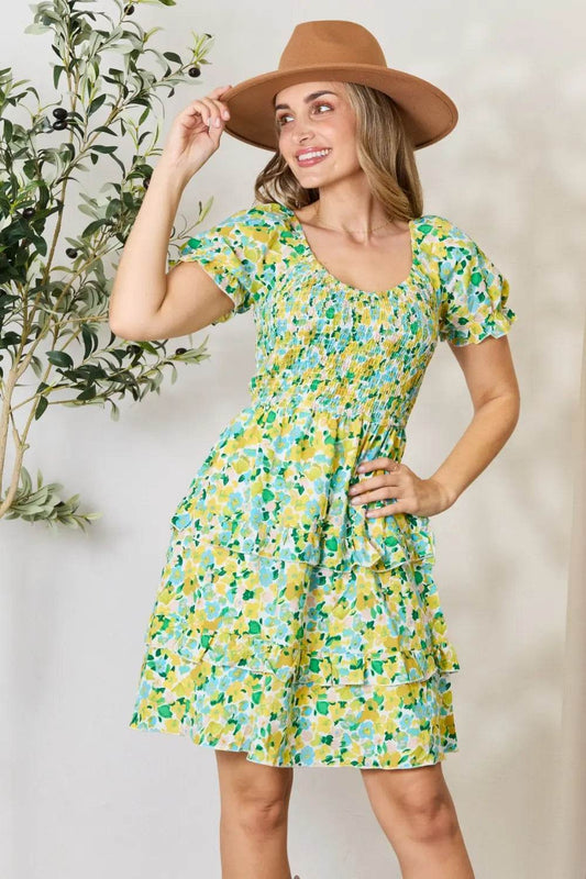 🌻 Devine Smocked Scoop Neck Flounce Sleeve Mini Dress - Yellow (LIMITED STOCK) 🌻 - Patelcreations