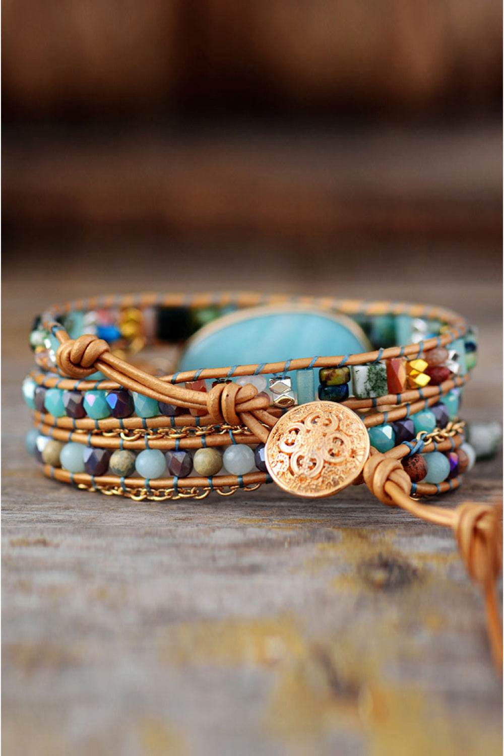 Handmade Natural Stone Beaded Triple Layer Bracelet - Jade Centerpiece Luxury Wrap - Patelcreations