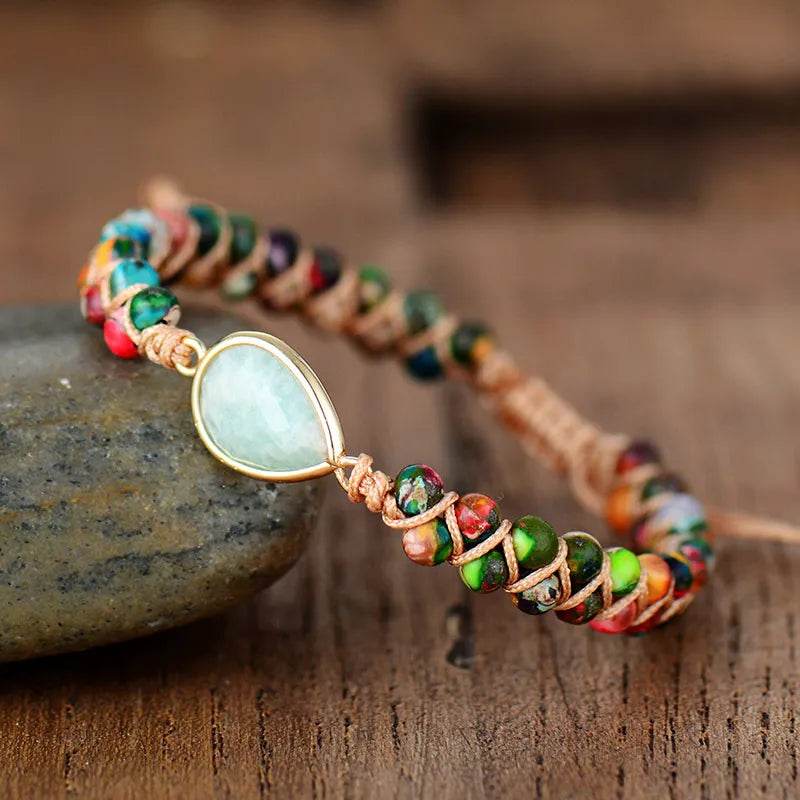Handmade Teardrop Shape Beaded Bracelet - Natural Emperor Stone Bohemian Jewelry - Patelcreations