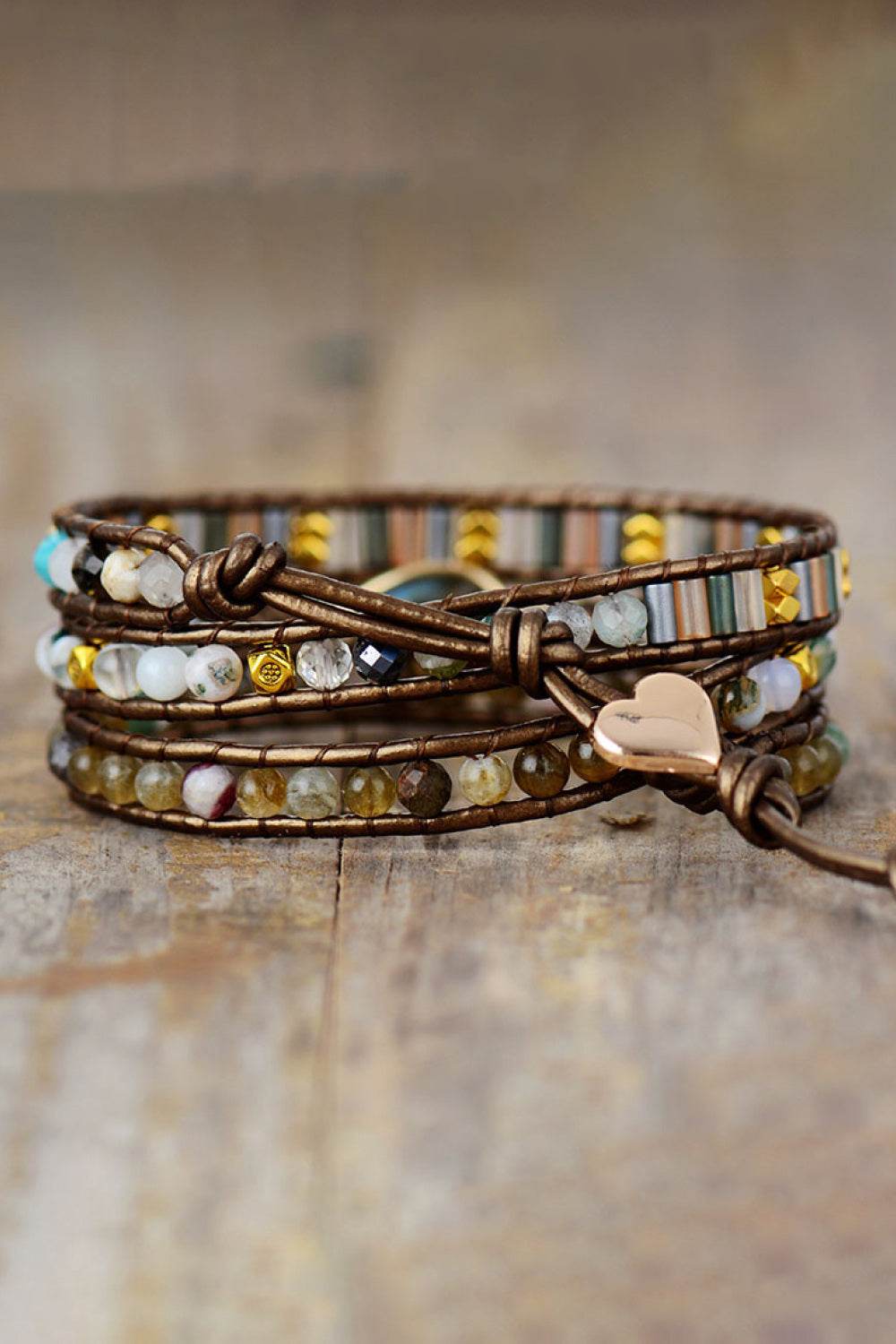 Handmade Triple Layer Beaded Bracelet - Mocha Labradorite Modern Luxury - Patelcreations