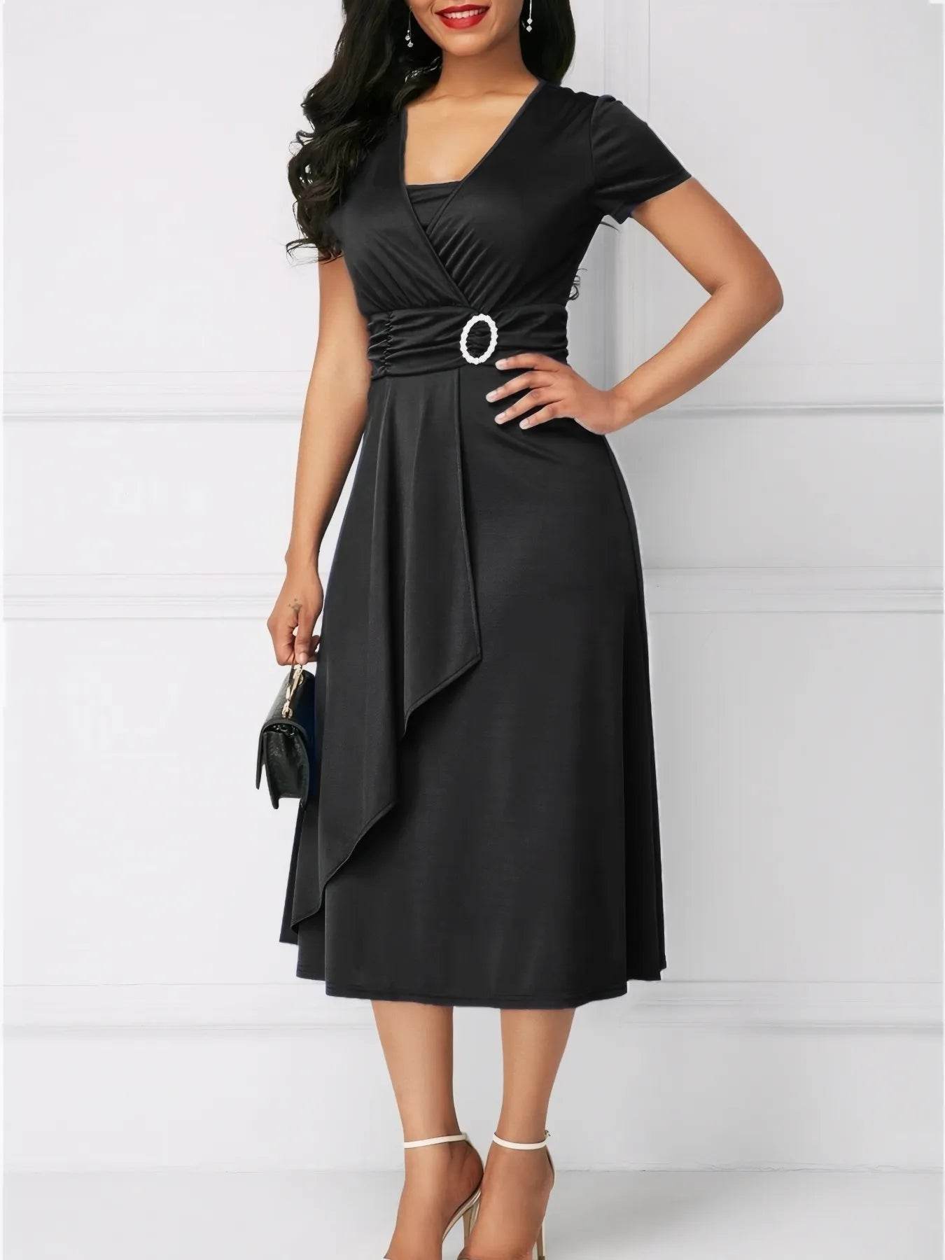 Short Sleeve Midi Wrap Dress with Belt Detail - Classic Elegance | 3 Colors - Patelcreations