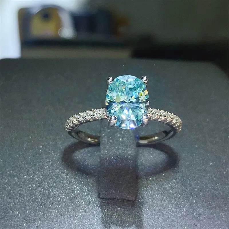 2 Carat Light Blue Moissanite Ring - Sterling Silver Oval Solitaire - Patelcreations