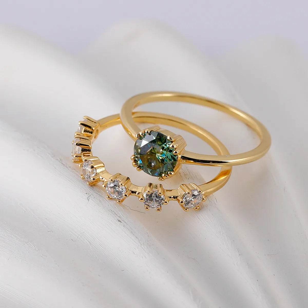1 Carat Green Moissanite 925 Sterling Silver 2-Piece Ring Set - 18K Gold Plated - Patelcreations