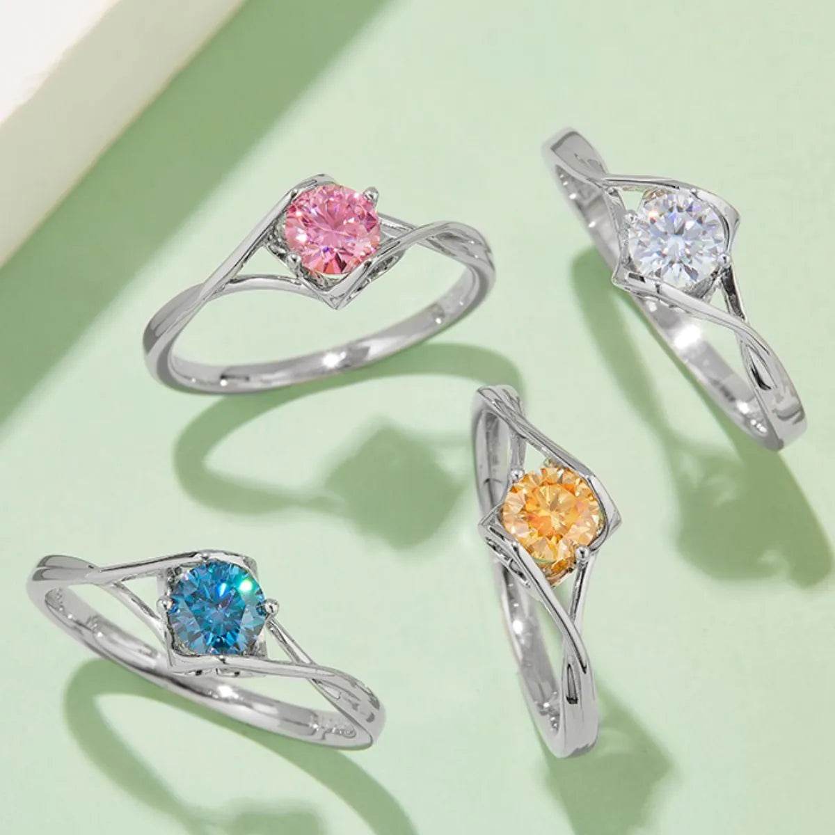 0.5 Carat Moissanite Rings - Sterling Silver Round Halo Sunburst - Patelcreations