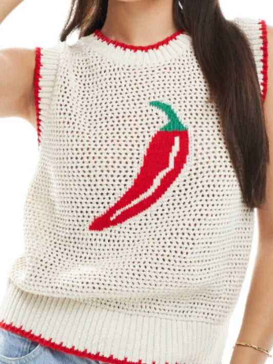 🌶️🔥 Spicy Chili Pepper Crochet Knit Tank Top - Summer Vibes! ☀️✨ - Patelcreations