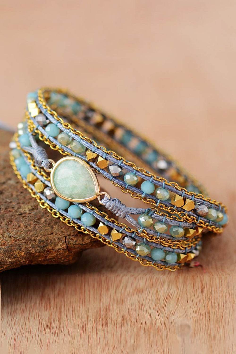🌊 Handmade Teardrop Shape Triple Layer Beaded Bracelet - Jade Oceanic Luxury - Patelcreations