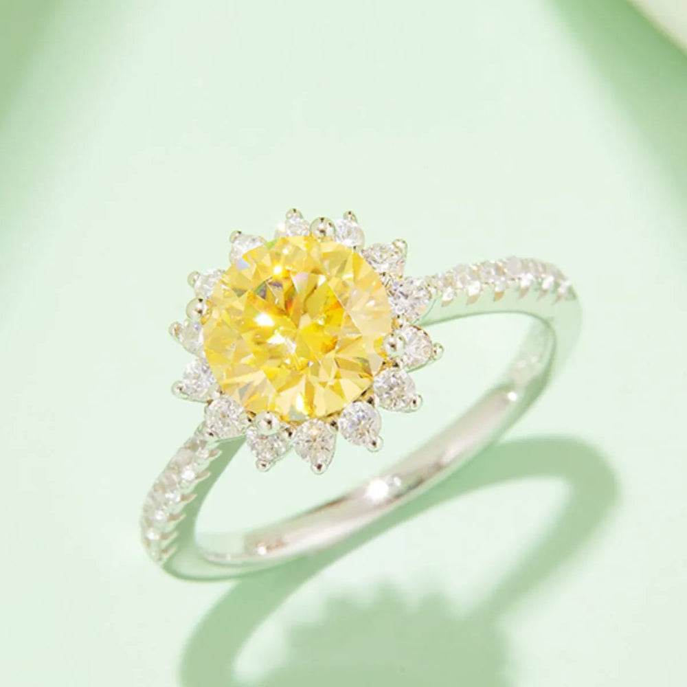 2 Carat Moissanite Ring - Sterling Silver Sunflower Halo Design - Patelcreations