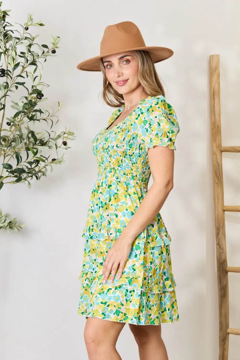 🌻 Devine Smocked Scoop Neck Flounce Sleeve Mini Dress - Yellow (LIMITED STOCK) 🌻 - Patelcreations