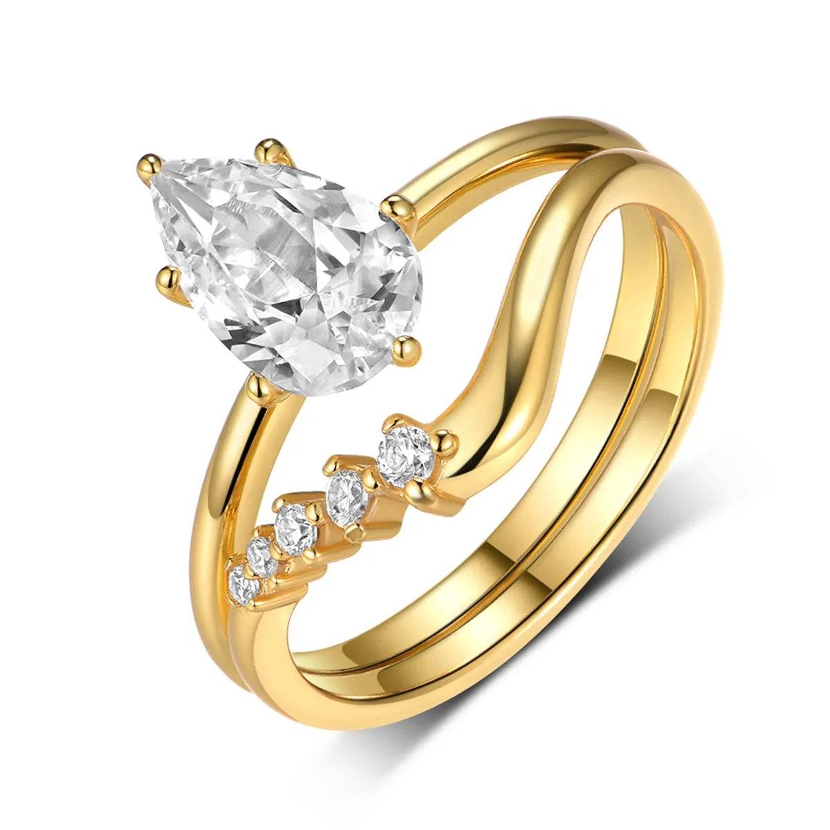 1.5 Carat Moissanite Teardrop Ring 2-Piece Set - 18K Gold Plated Bridal Set - Patelcreations